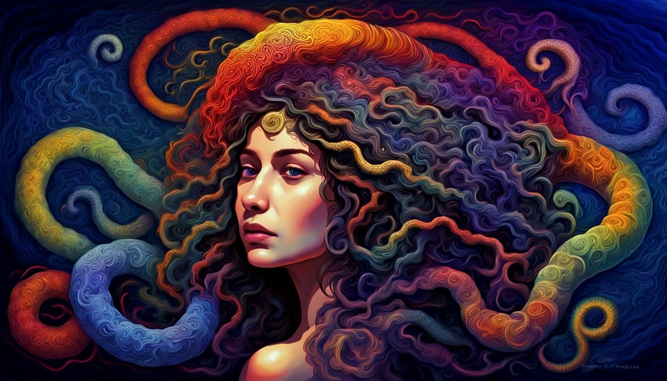 Yingarna Rainbow Serpent Portrait in Impasto Oil Style