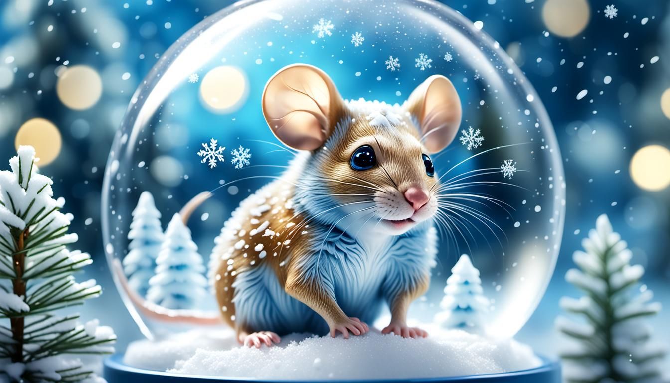 Whimsical Alien Mouse in an Icy Wonderland Snowglobe
