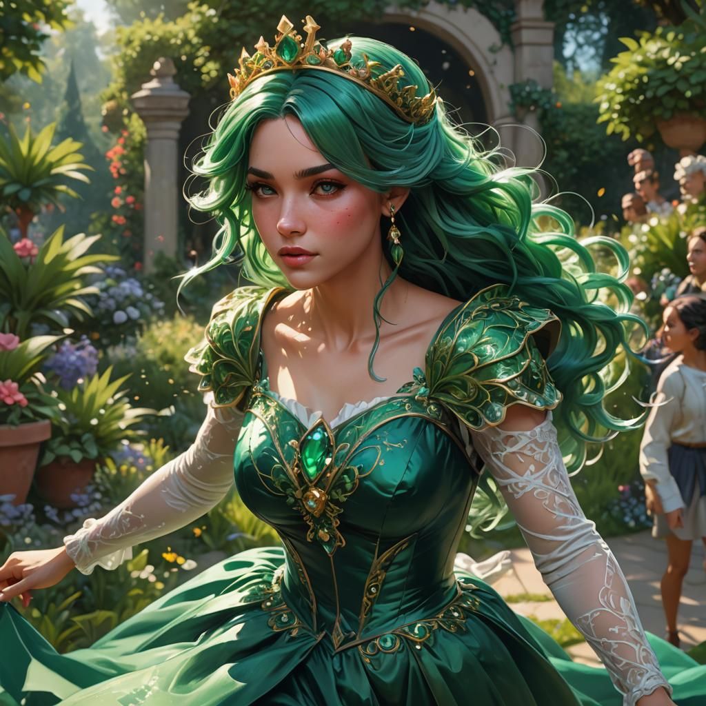 Emerald Girl Portrait in Hyperdetailed Style