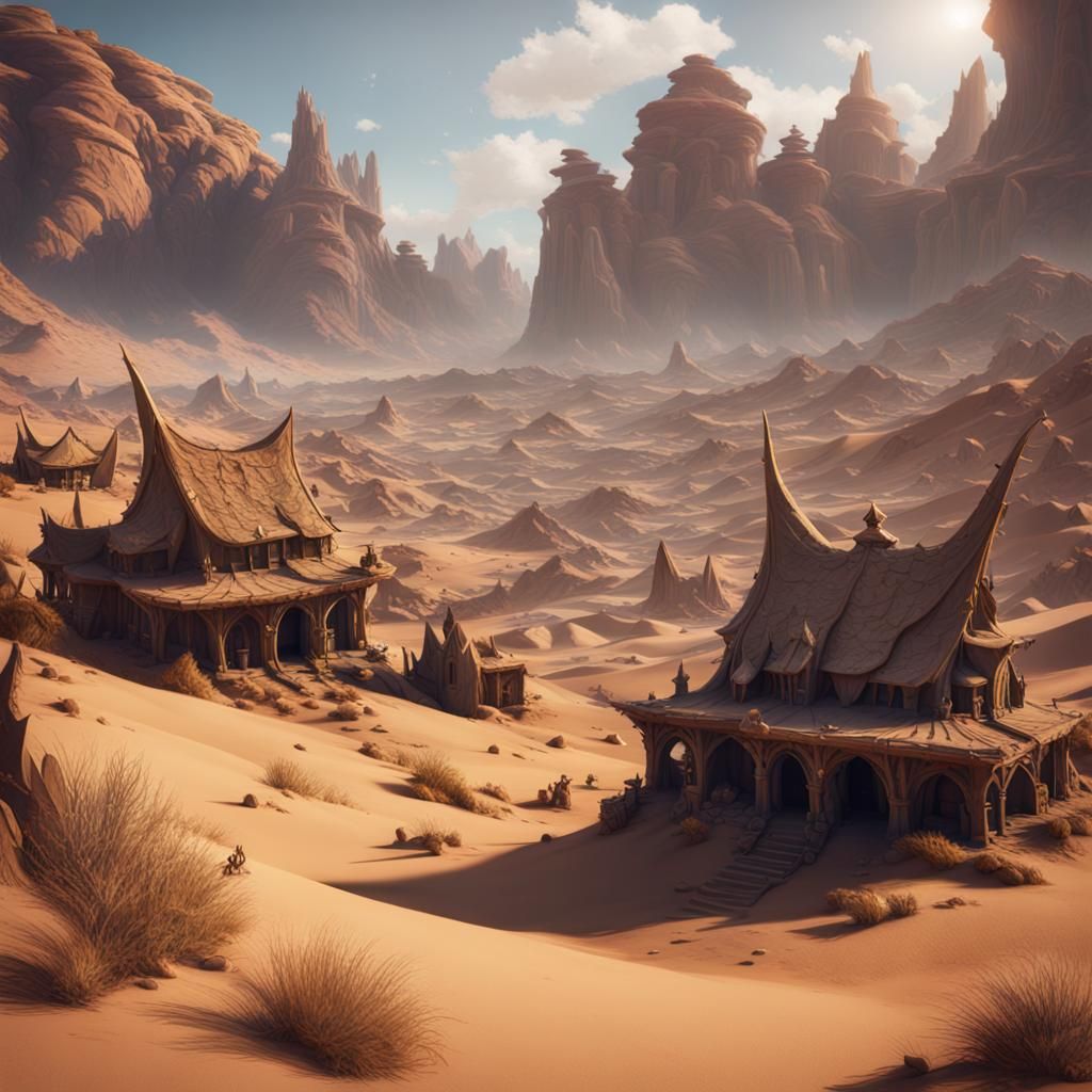 Desert Goblin Village in Detailed Matte Painting