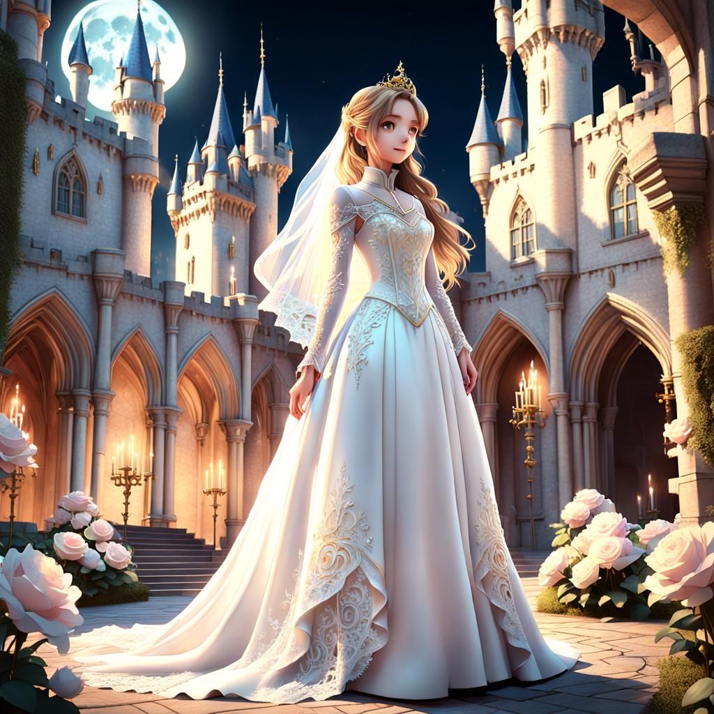 Anime Wedding in Whimsical Castle Courtyard