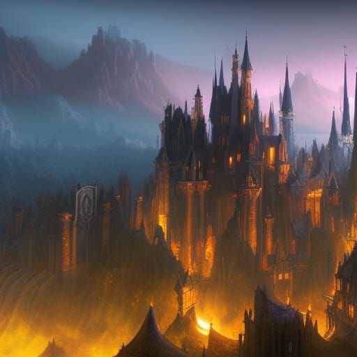 Fantasy Castle in Twilight: Detailed Matte Painting