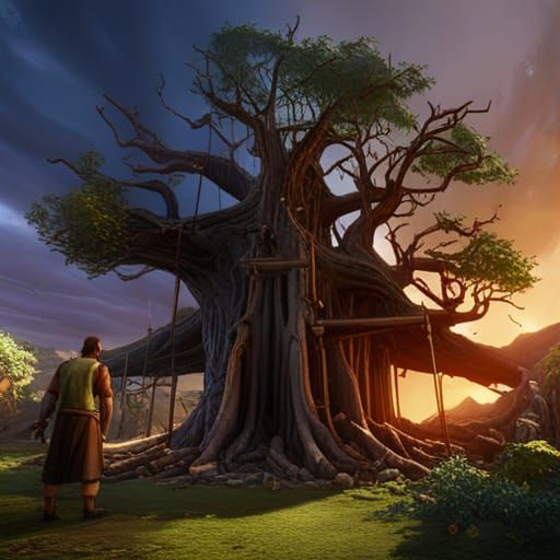 Banyan Tree Survives Lahaina Destruction: Dark Fantasy Art