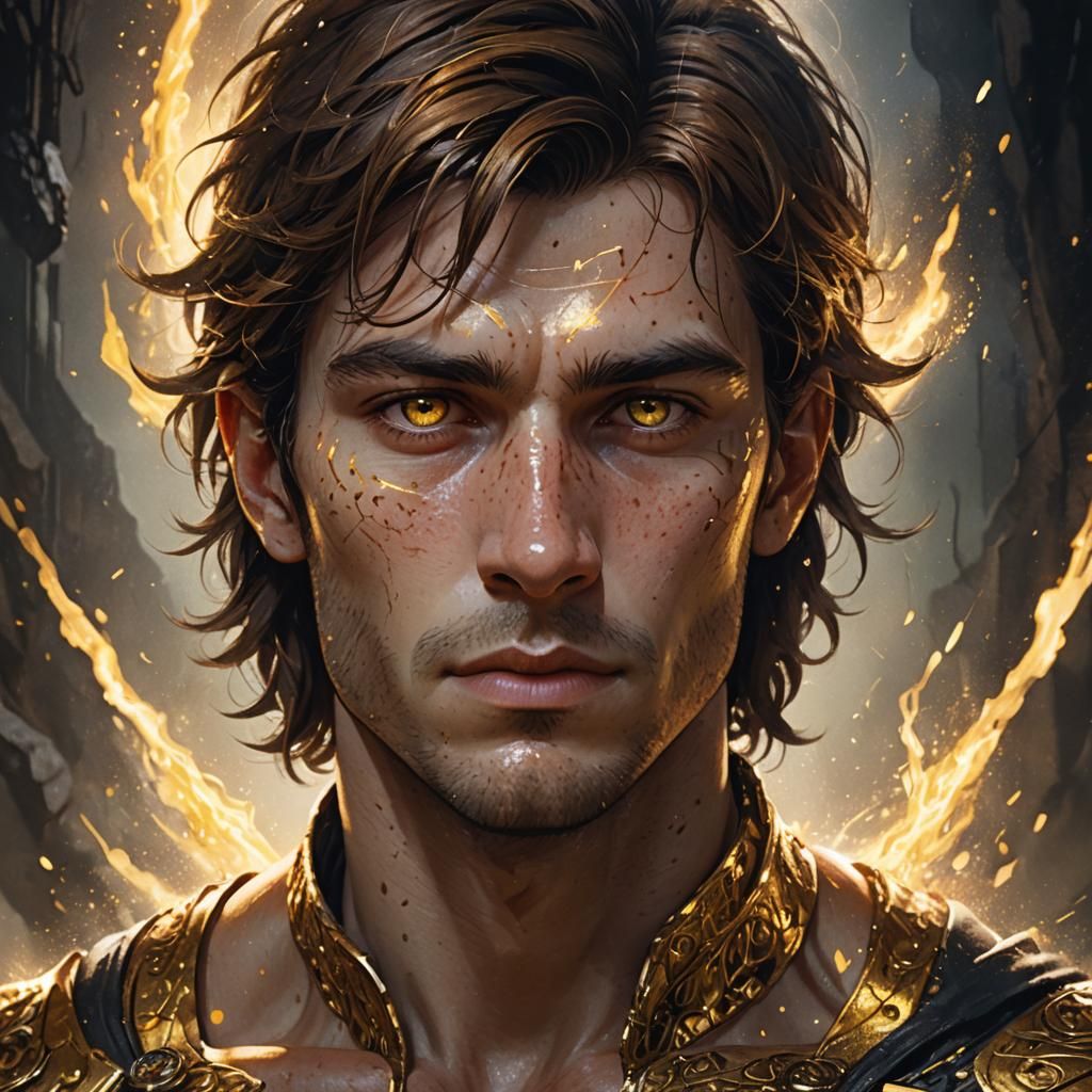 Ethereal Portrait with Gold Flecks, in Art Nouveau Style