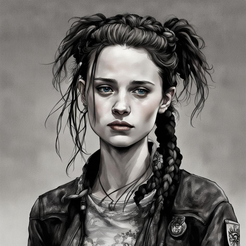 Punk Goth Girl with Dreadlocks in Cyberpunk Style