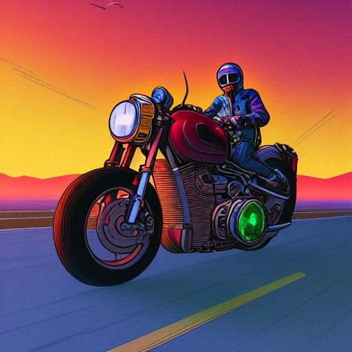 Motorcycle Sunset Portrait in Photorealistic Digital Art