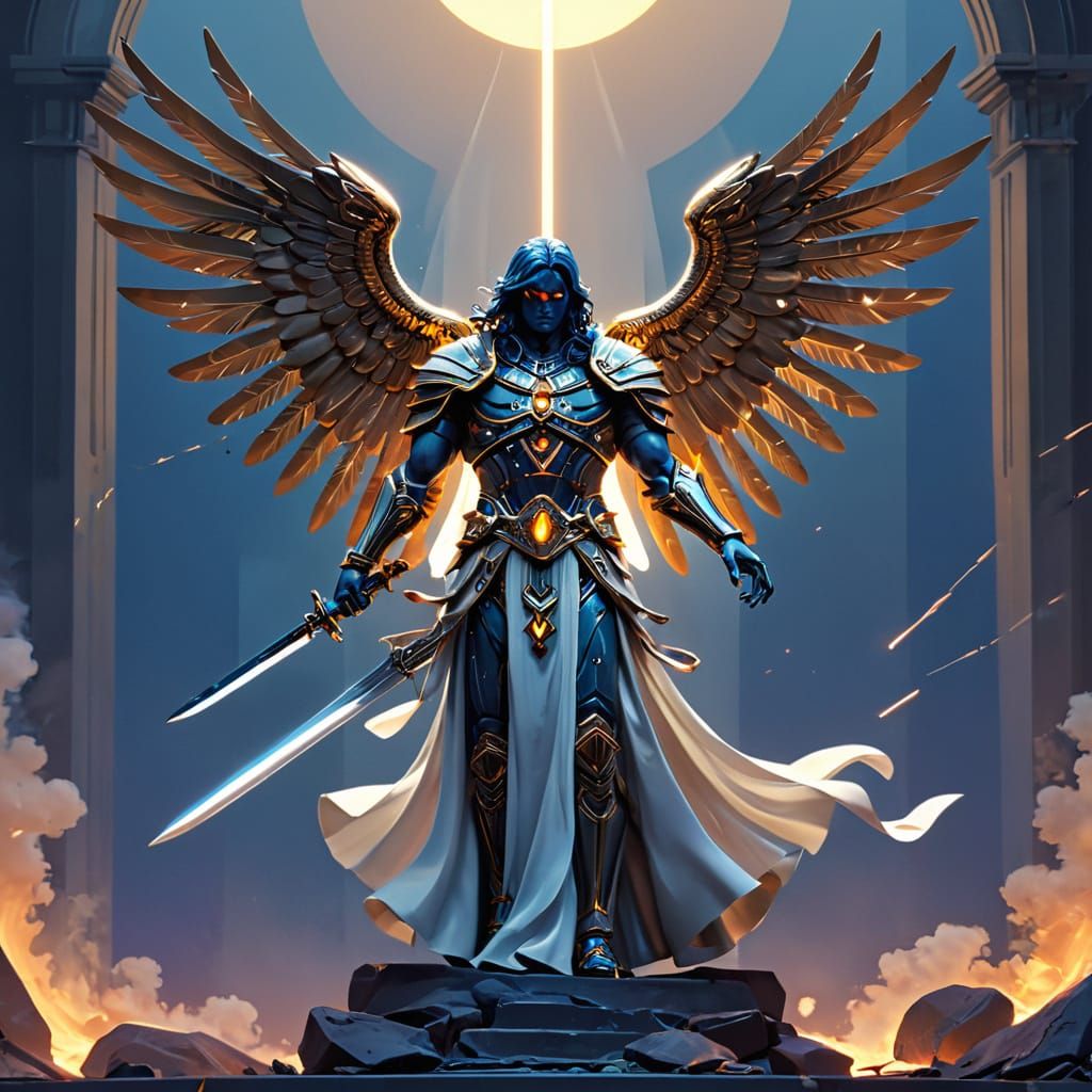 Majestic Guardian Angel in Golden Armor, Wielding Sword and ...