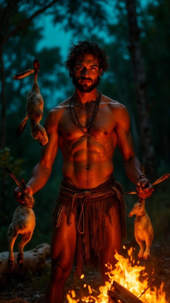 Aboriginal Man Offers Campfire Rabbit