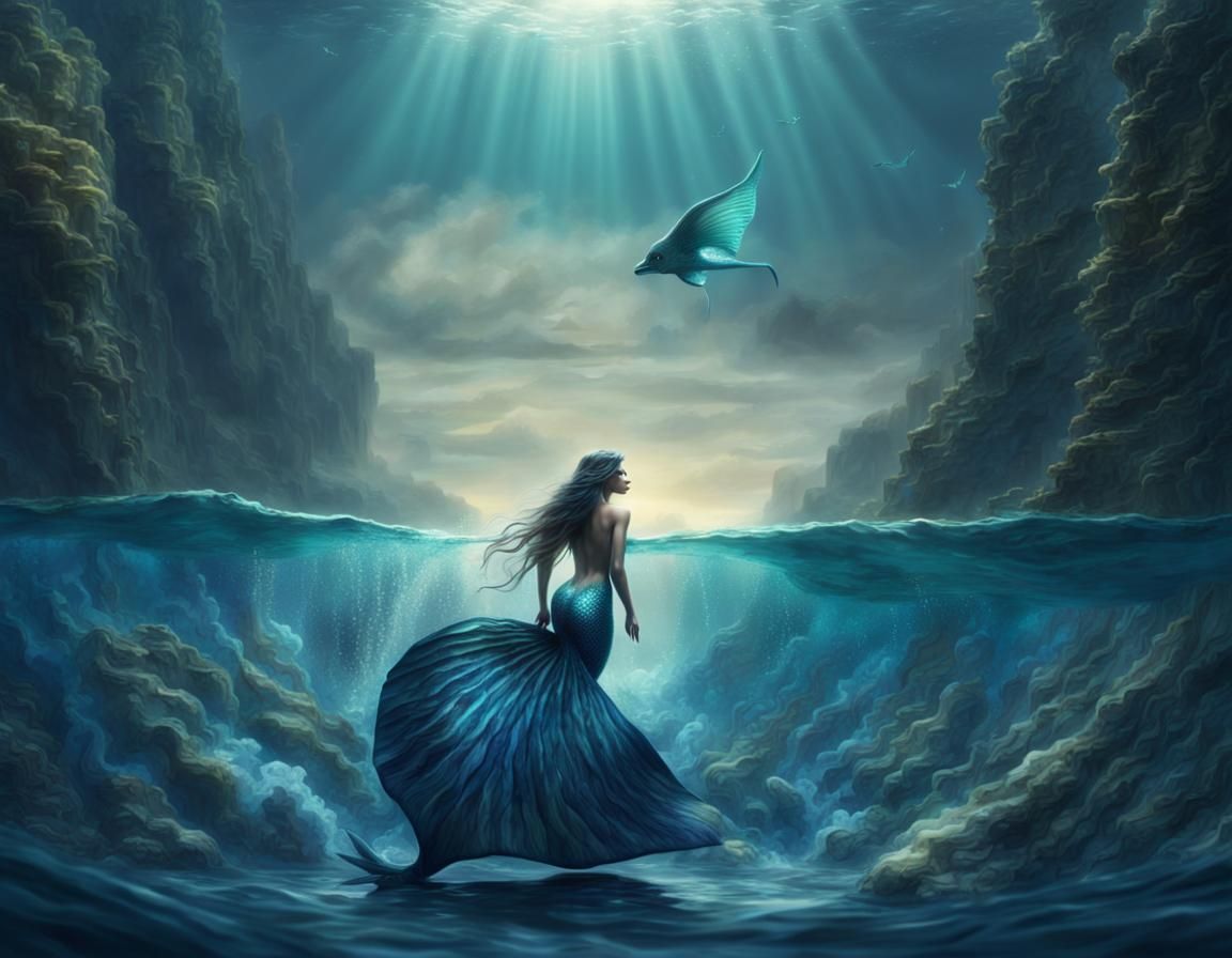 Blue Mermaid Swimming in the Sea