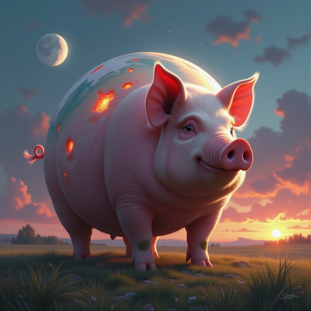 Pig-Shaped Planet with Realistic Textures and Atmospheric Gl...
