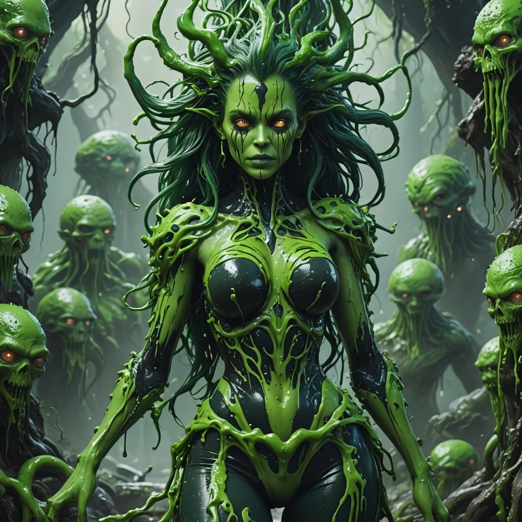 Beautiful Green Slime Woman: Fantasy Concept Art