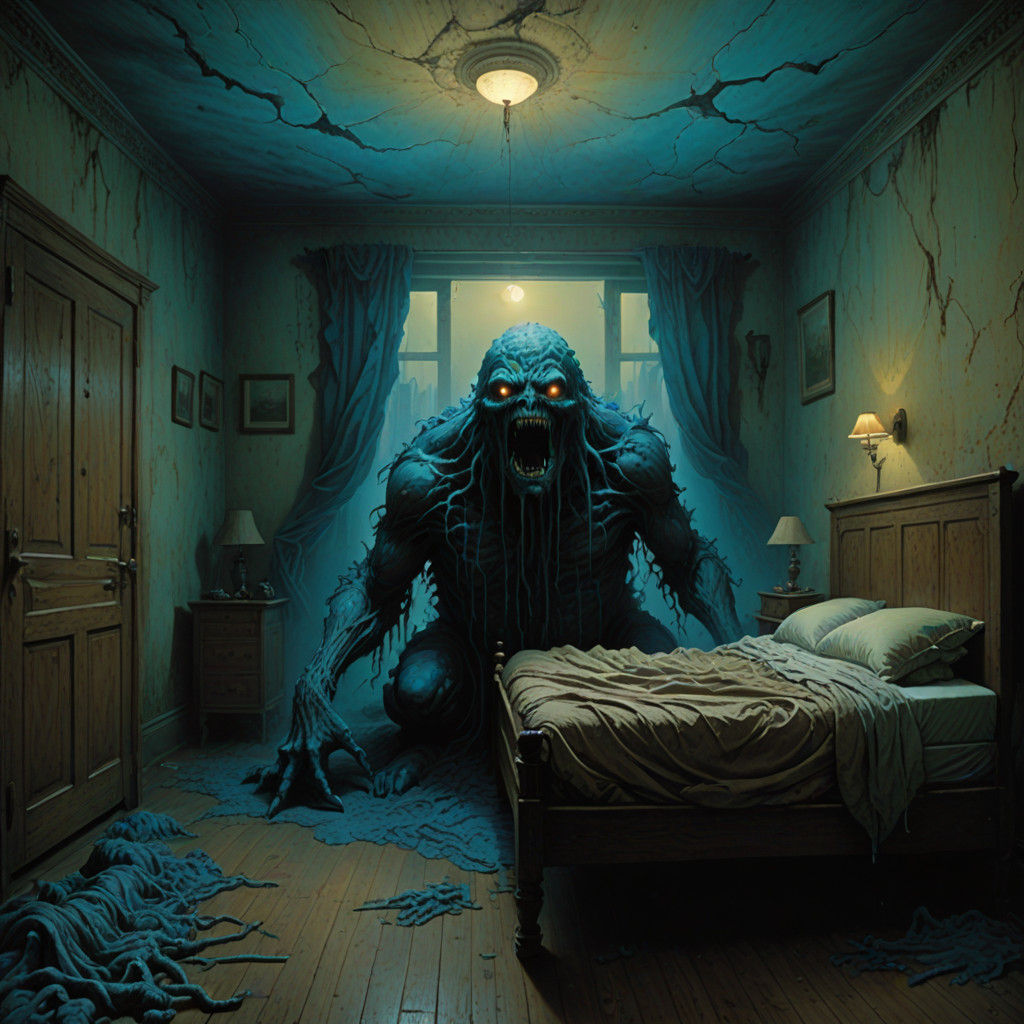 Gruesome Crawler Emerging from Darkness in Low-Key Horror Ar...