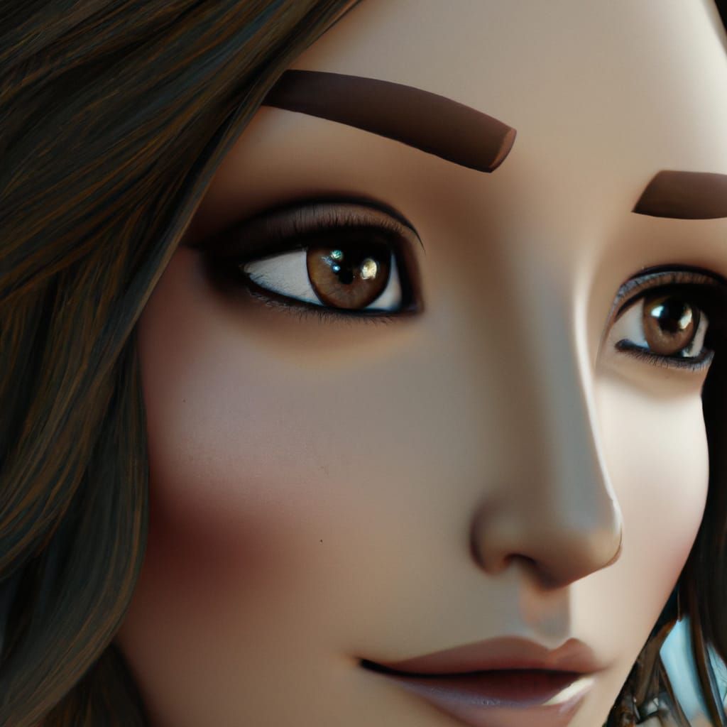 Sad Brown-Eyed Woman: Digital Art in Photorealistic Style