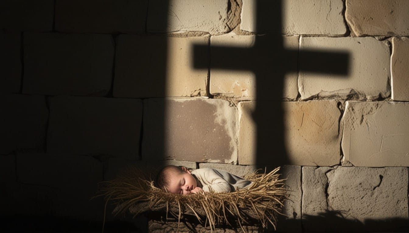 Savior's Bittersweet Birth in a Haunting Surreal Scene