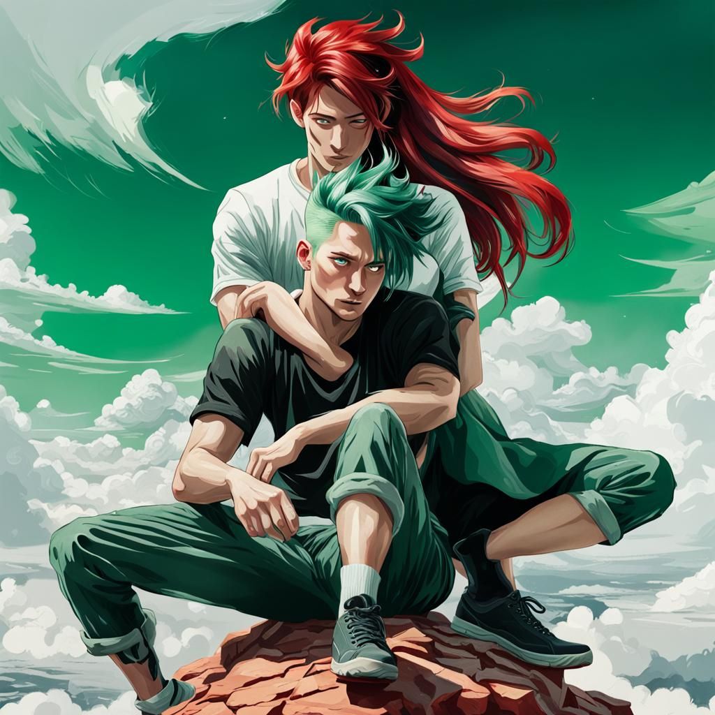 Young Couple with Colorful Hair on a Cloud