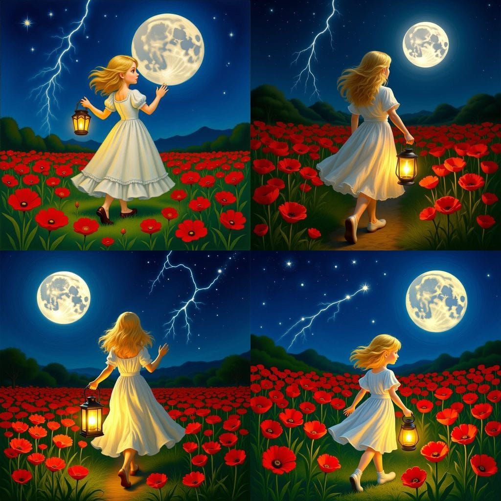 Girl with Lantern in Poppy Field, Gurney Style