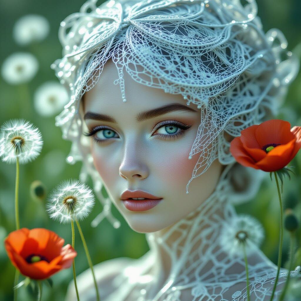 Ethereal Filigree Woman Portrait in Surreal Style