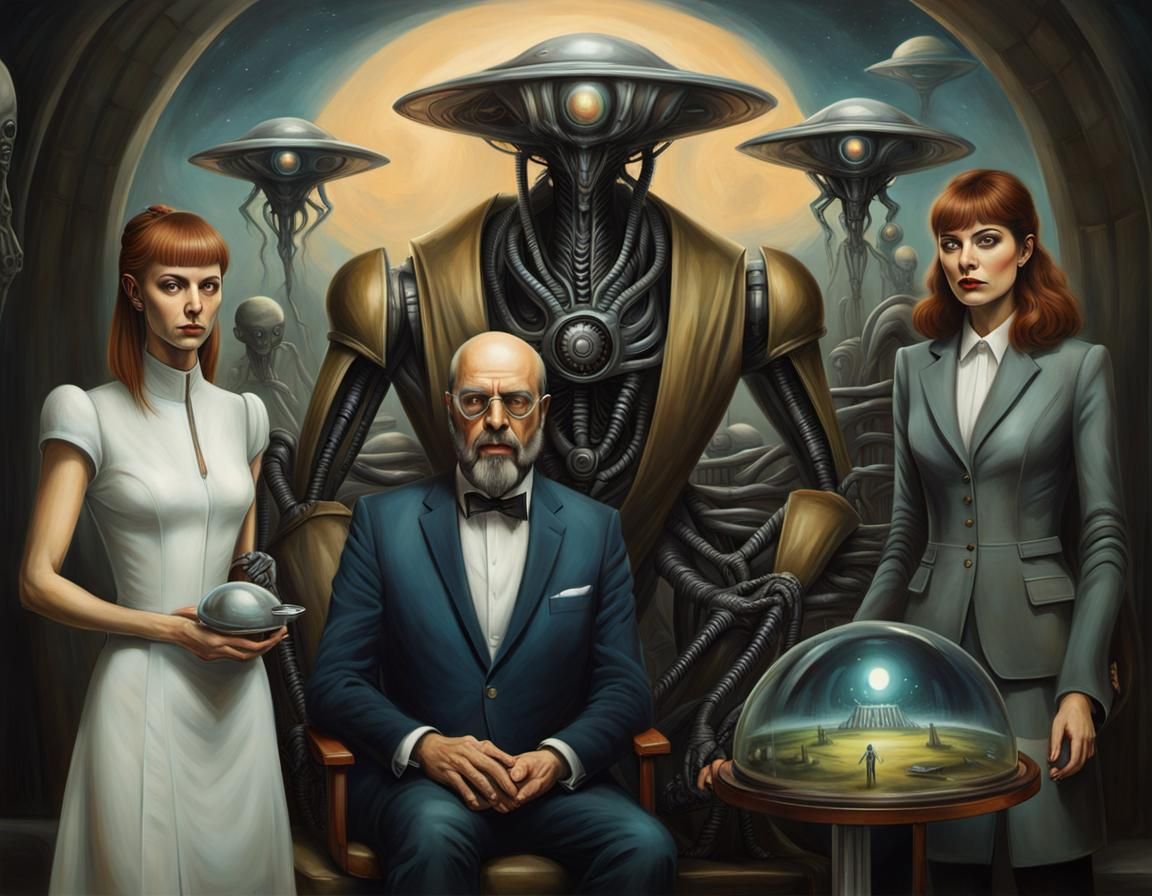 Giger-Inspired Intergalactic Treaty with Alien Dignitary