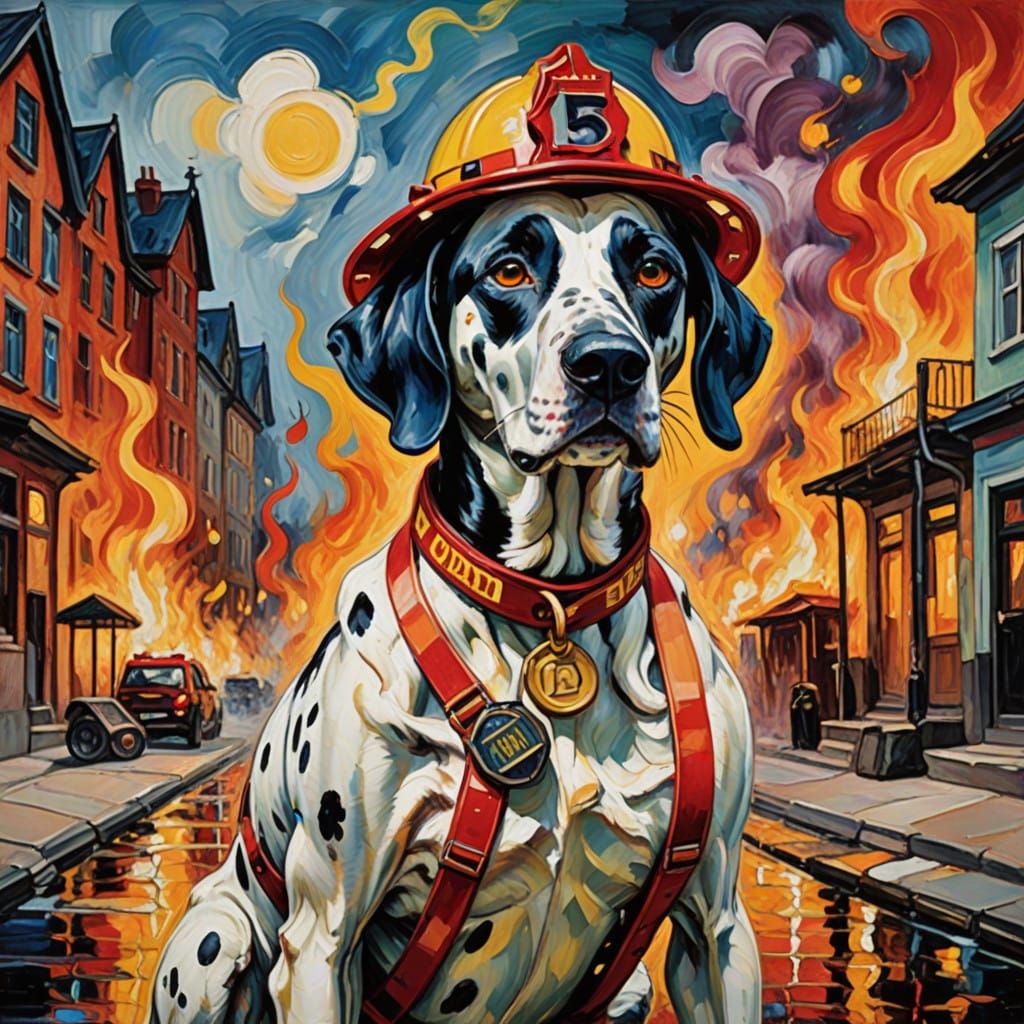 Proud Dalmatian Firefighter Receives Good Boy Award in Neo-E...