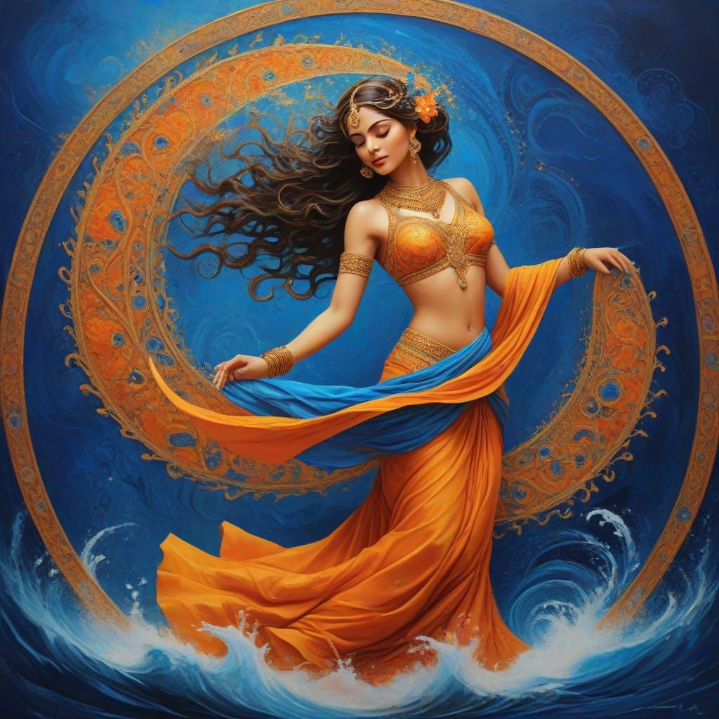 Mystical Indian Goddess Emerge in Vibrant Cosmic Dance