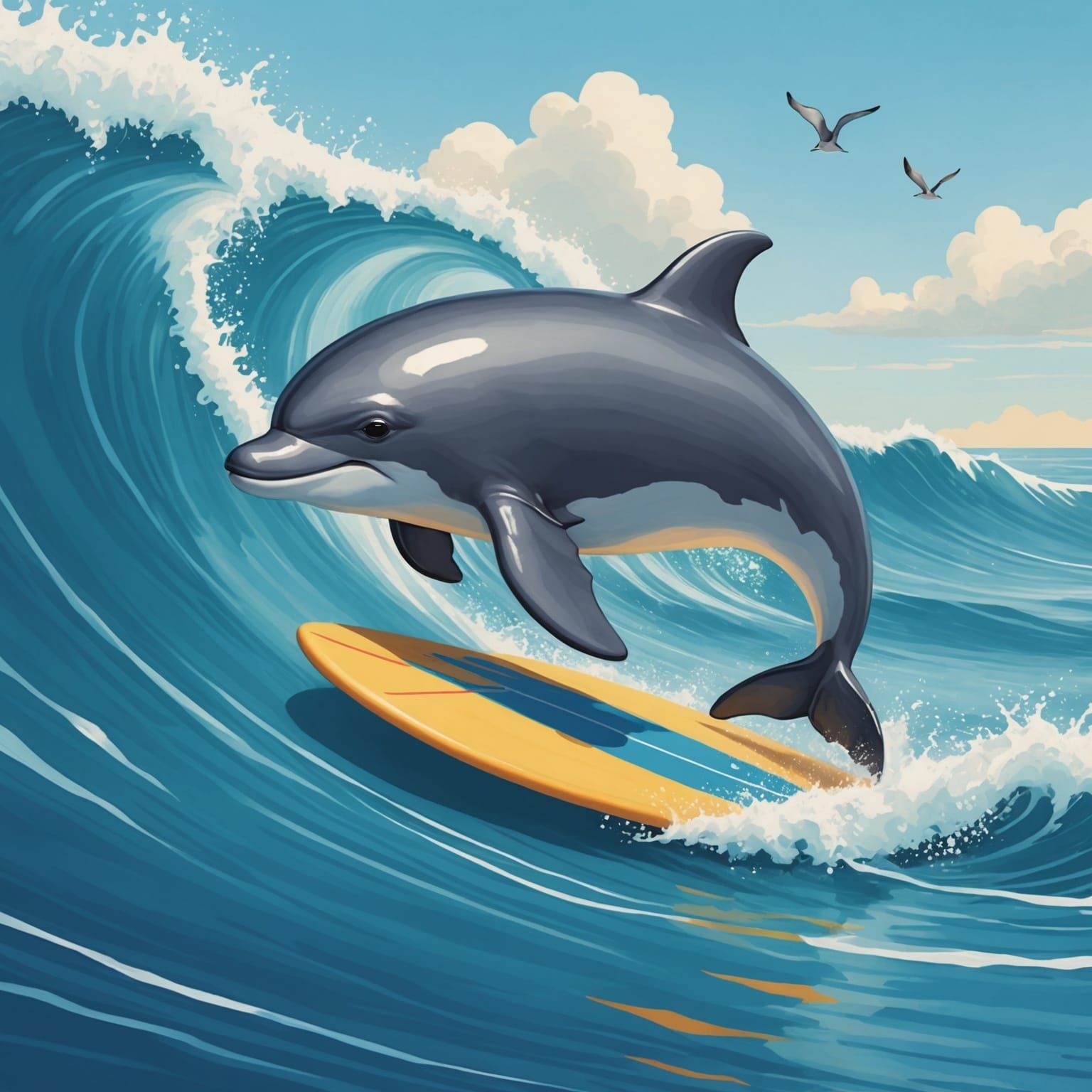 Porpoise Surf Adventure in Picture Book Style