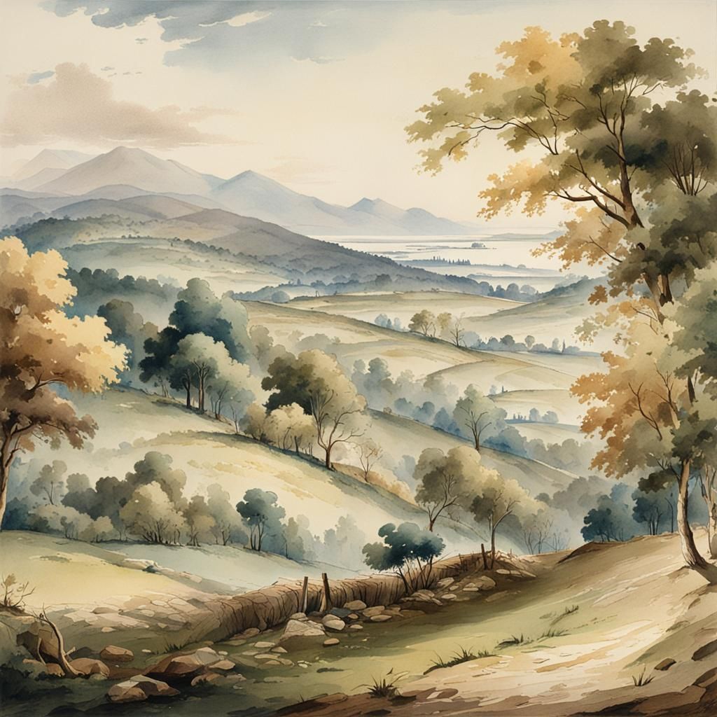 Romantic Watercolor Landscape in 8K Resolution