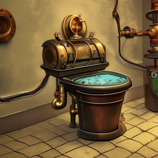 Steampunk Squirrel Toilet: Detailed Matte Painting
