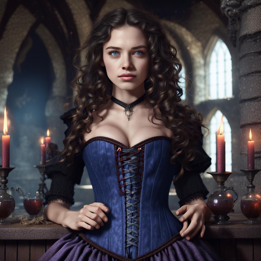 Medieval Witch Brewing Potion in Castle Lair