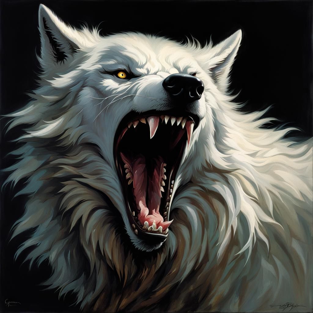 Fierce White Wolf Howling in the Wind