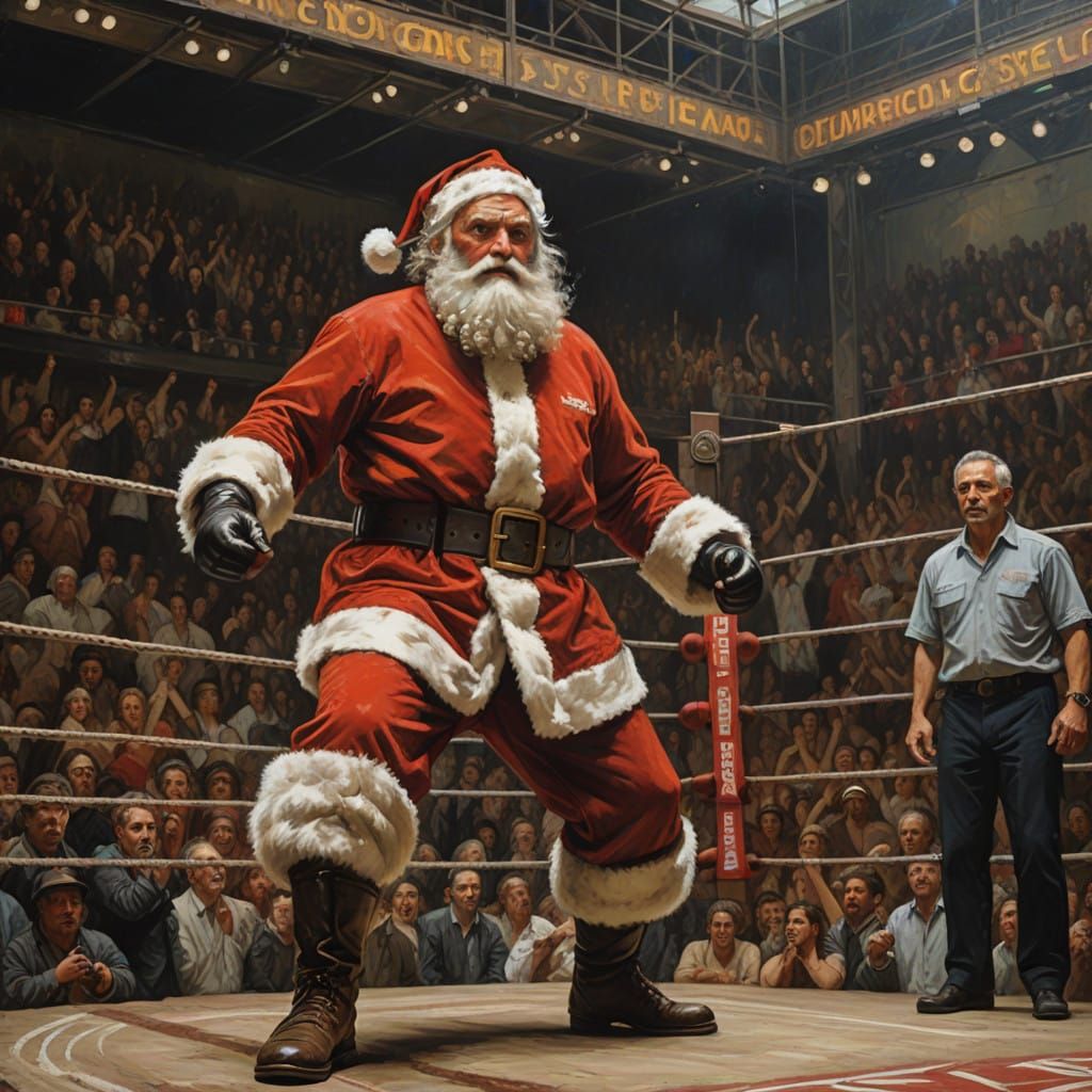 Santa Claus Wrestler in a Vintage Arena