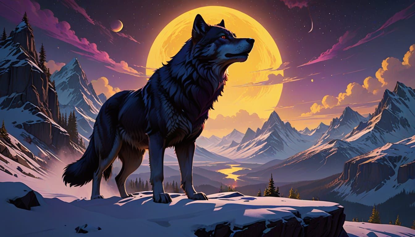 Majestic Midnight Wolf Howls at the Northern Lights