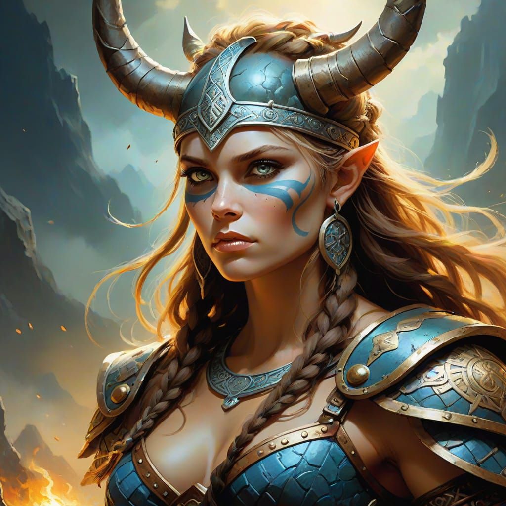 Viking Warrior Battles a Dragon in Epic Surrealist Art