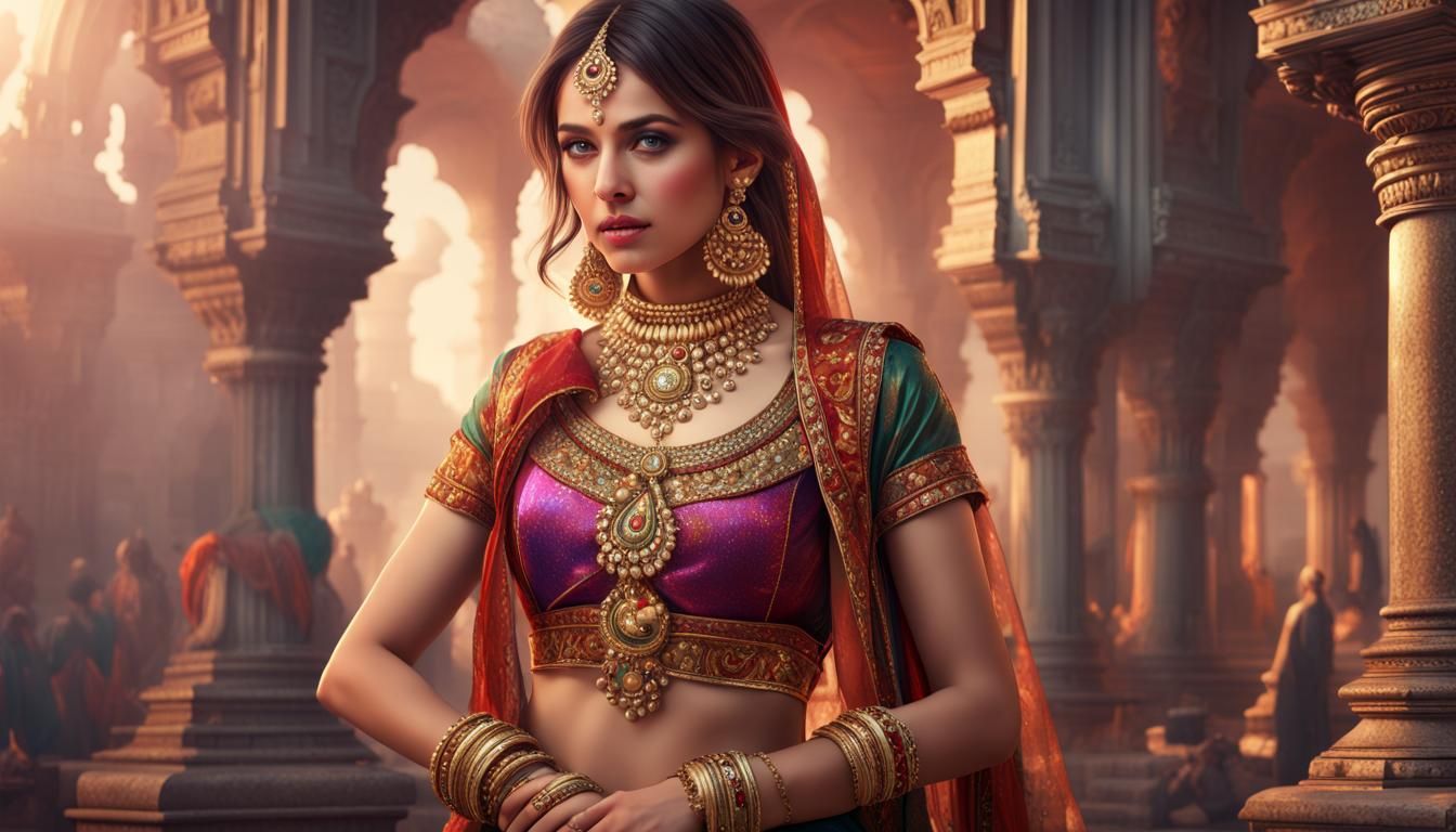 European Girl in Indian Party Outfit: Photorealistic Fashion