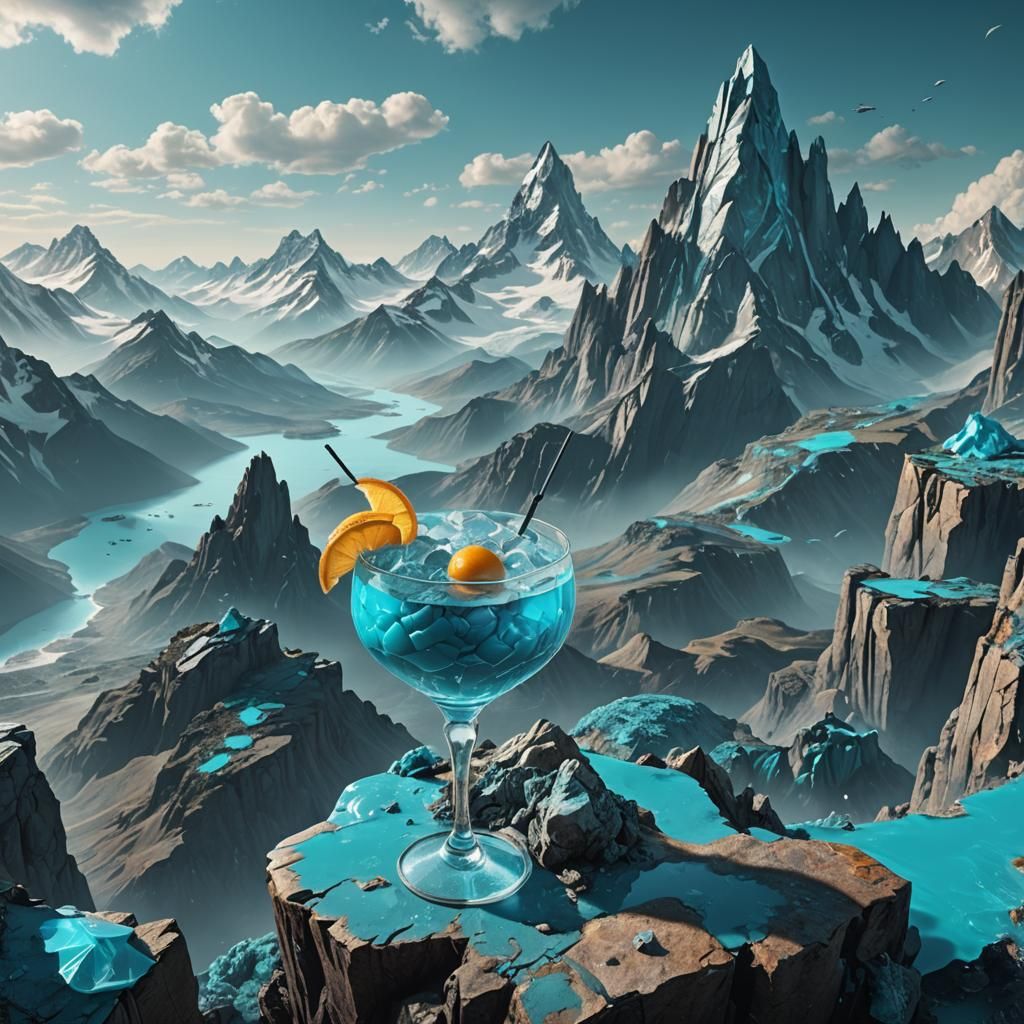 Surreal Mountain Cocktail: Detailed Matte Painting