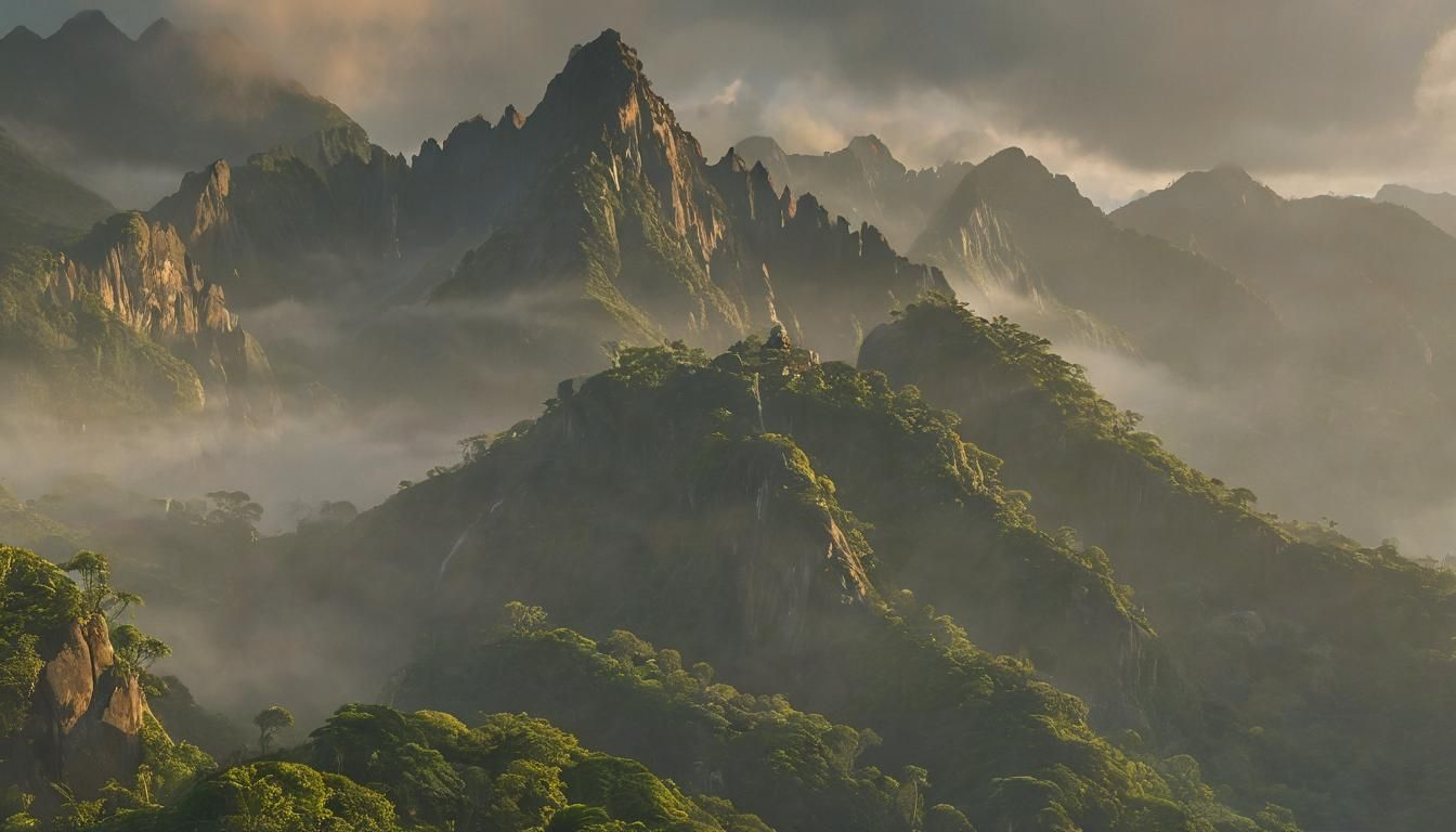 Tropical Mountain Aerial View: Mythical Matte Painting