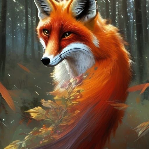 Armored Fox Portrait in Autumn Forest