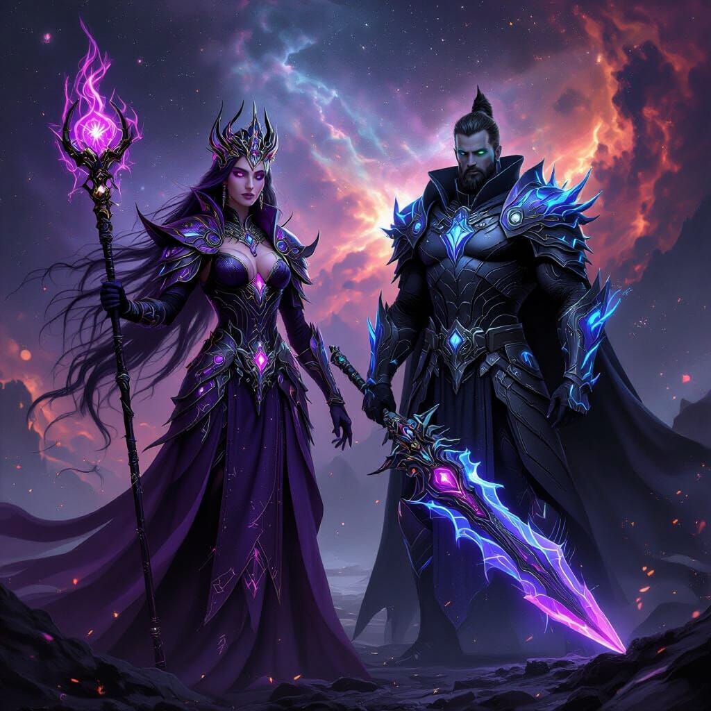 King and Queen in Dark Cosmic Fantasy Realm