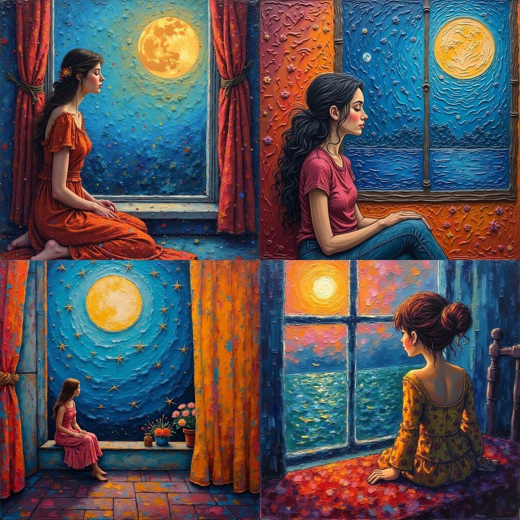 Surrealist Masterpiece of a Woman Contemplating the Moon