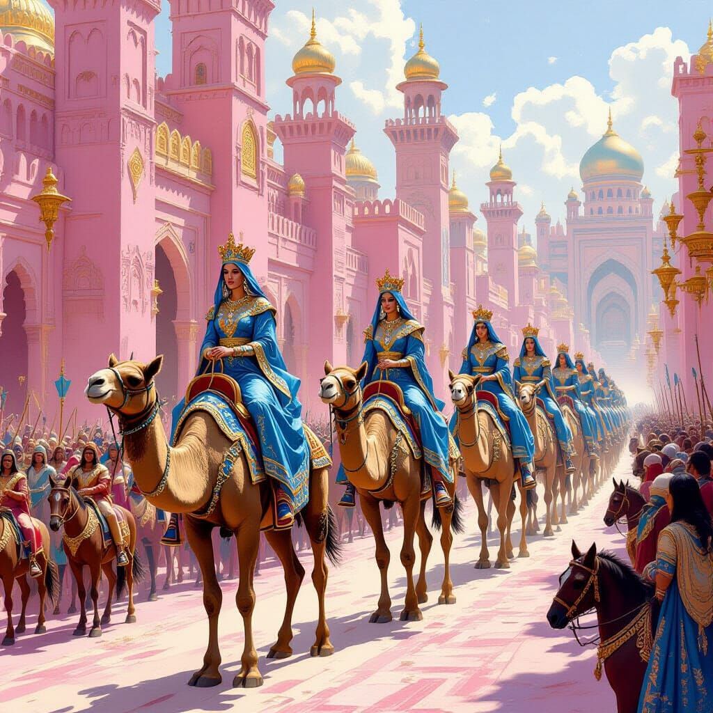 Four Queens Ride Camels Through Pink City in Epic Matte Pain...