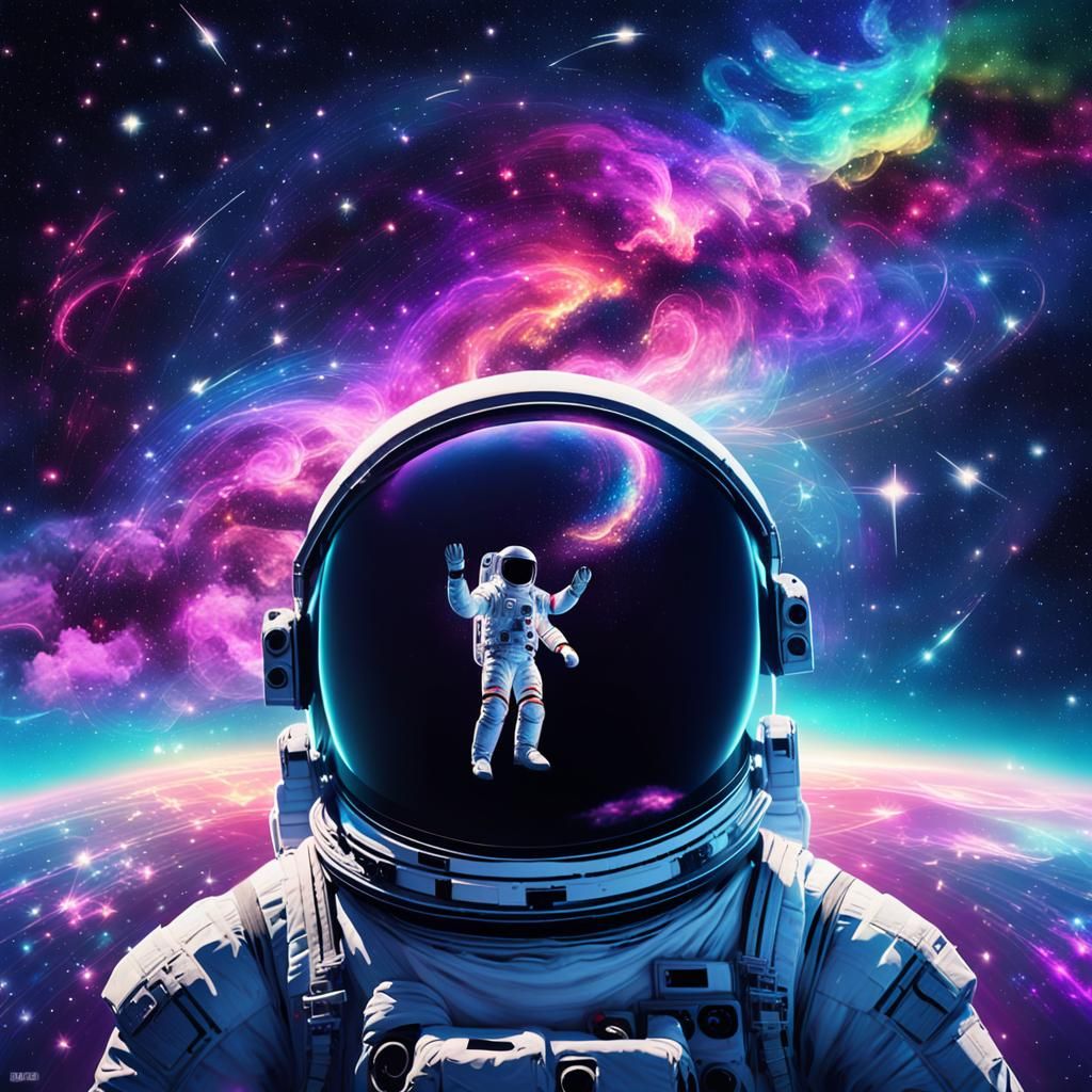 Cosmic Astronaut in Galaxy of Music: Neon Digital Art