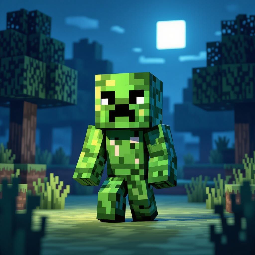 Minecraft Creeper in Pixelated Forest