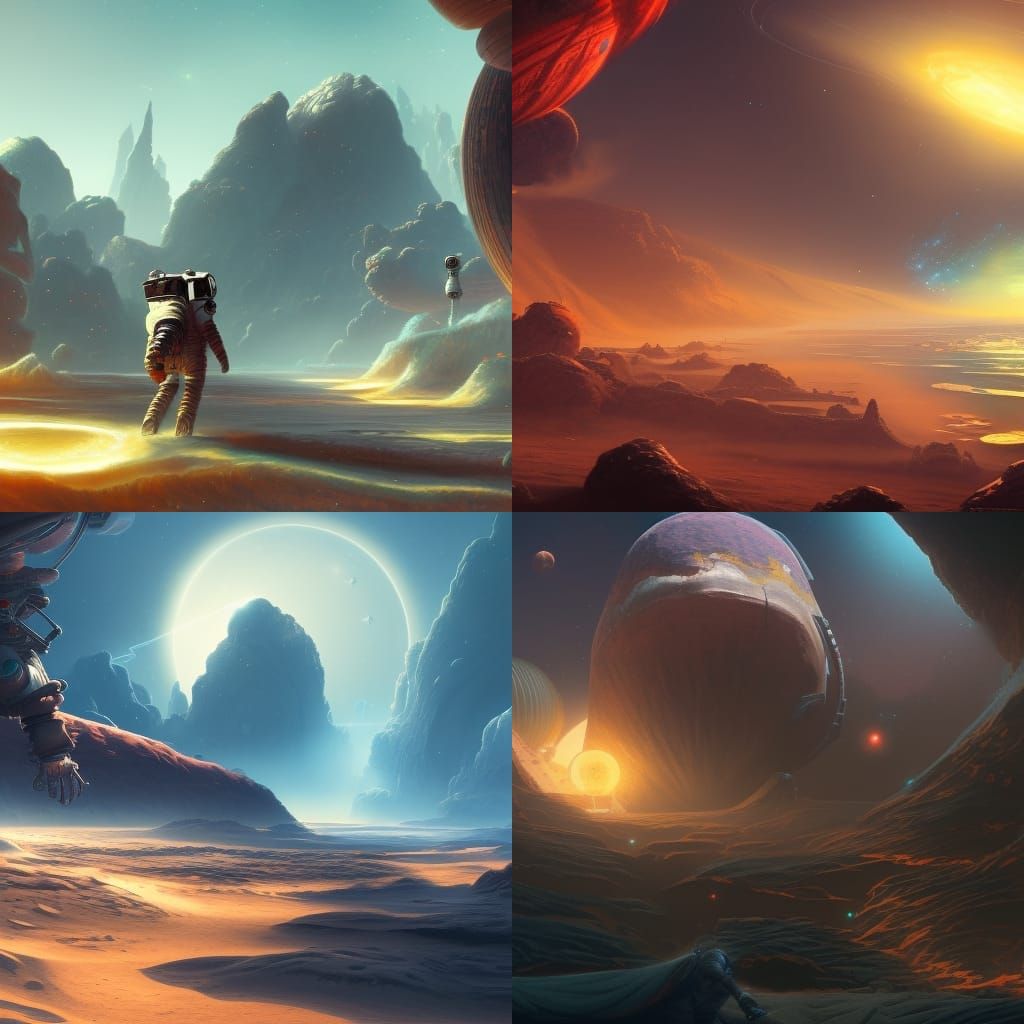 Astronaut on Space Beach: Detailed Matte Painting