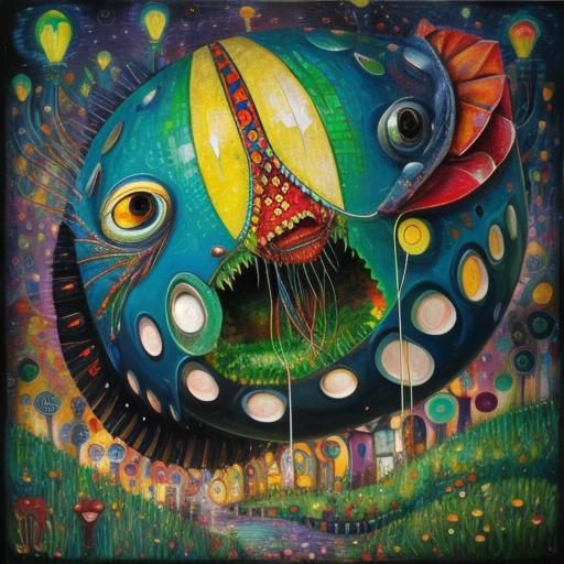 Angler Fish Oil Painting in Mosaic Pop Surrealism