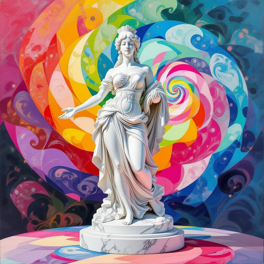 Vibrant Candyland Statue in Gouache Style