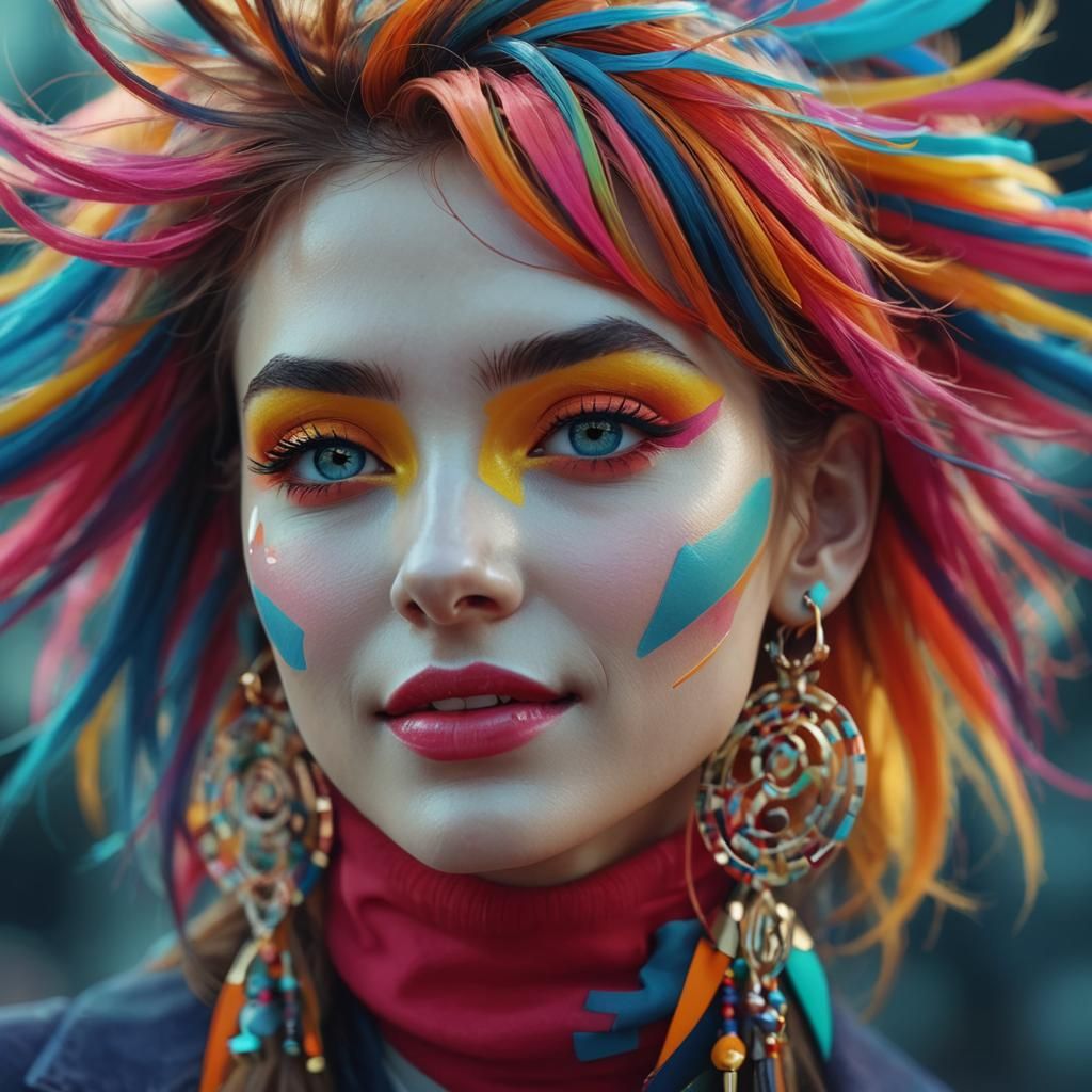 Cute Girl Portrait with Geometric Shapes, Digital Art