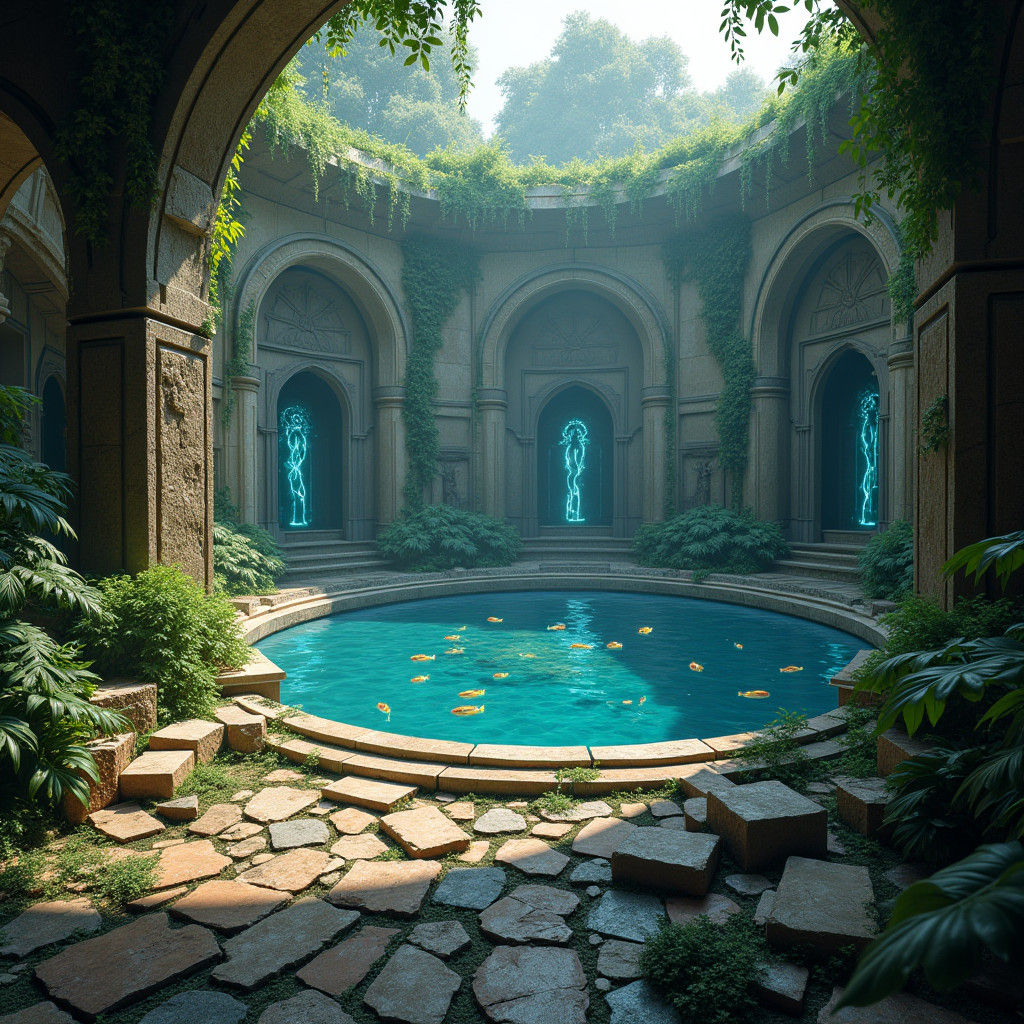 Mystical Ruins with Glowing Fish in Unreal Engine 5