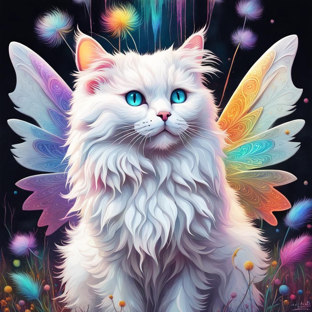 Fairy Cat: Iridescent Street Art Illustration