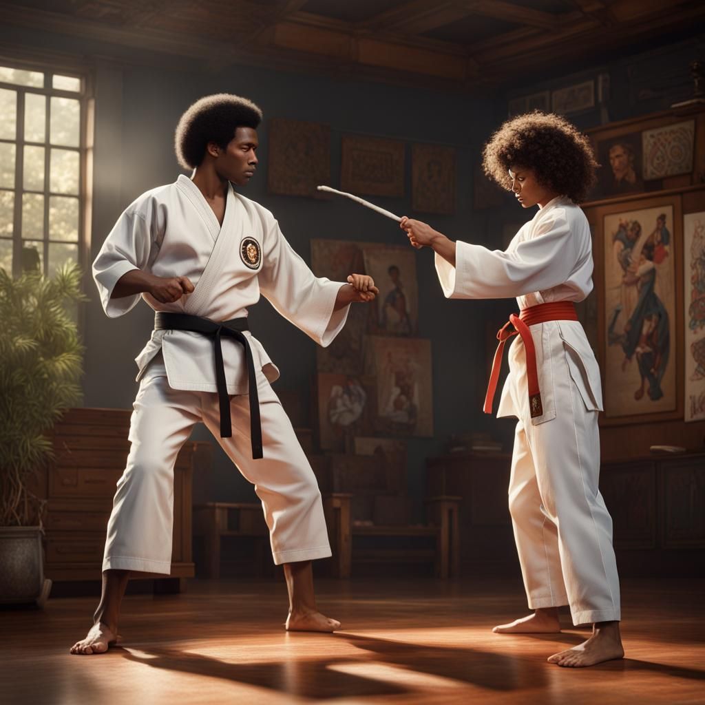 Karate Students Painted in Museum Dojo, Digital Art