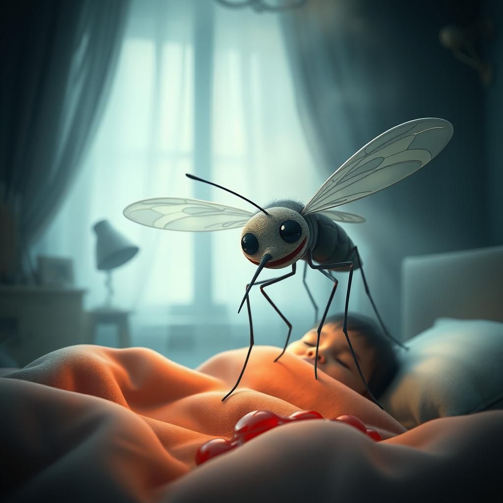Cute and Scary Mosquito Sucking Blood, 3D Digital Art