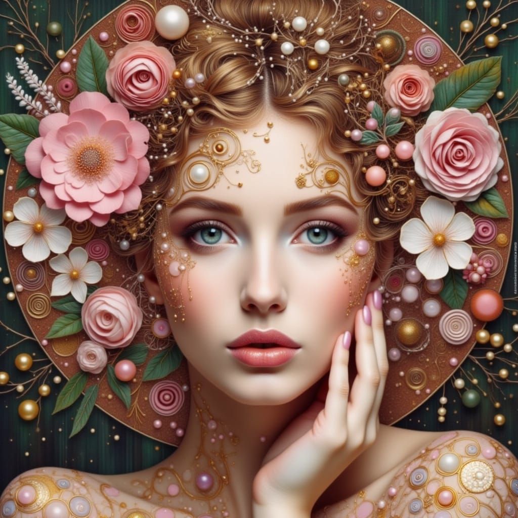 Ornate Flower Goddess in Golden Splendor